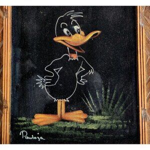 Daffy Duck Pantoja Original Signed Painting Velvet Framed c1970s 16.5x13.5" SS